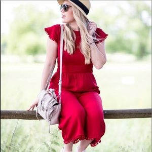 Zara Pom-Pom hem Cropped Jumpsuit | Medium